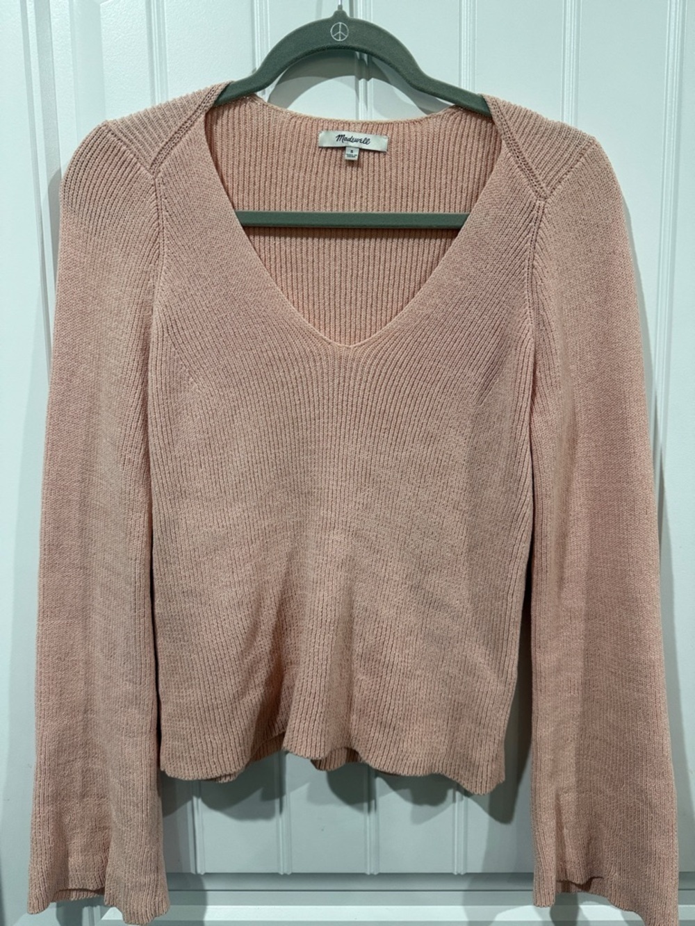 Madewell Soft Pink V-Neck Ribbed Sweater